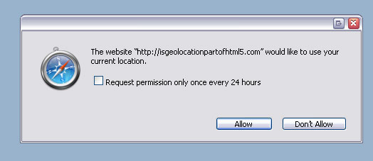 Screenshot of Safari's popup box asking for Geolocation permission